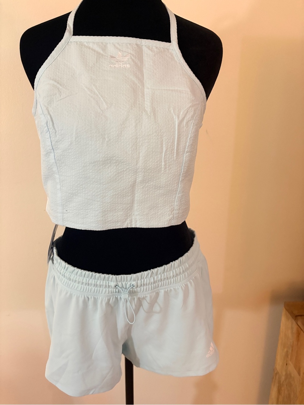 adidas Light Blue Halter Crop Top and Matching Shorts